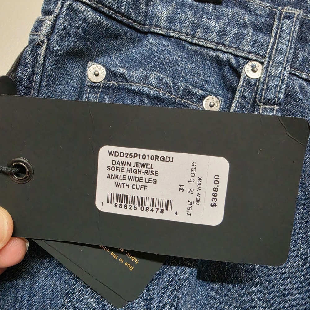 NWT Rag & Bone $368 The Sofie High Rise Ankle Wide Jeans In Dawn Jewel Size: 31‎ - Picture 5 of 10